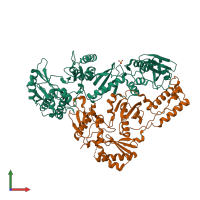 PDB entry 3dlk coloured by chain, front view.