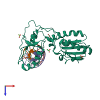 PDB entry 3fsi coloured by chain, top view.