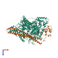 PDB entry 3hhm coloured by chain, top view.