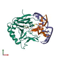 PDB entry 3o1s coloured by chain, front view.