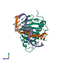 PDB entry 3o1s coloured by chain, side view.