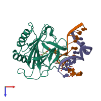 PDB entry 3o1s coloured by chain, top view.