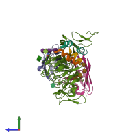 PDB entry 3w11 coloured by chain, side view.