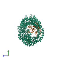 PDB entry 3w3z coloured by chain, side view.