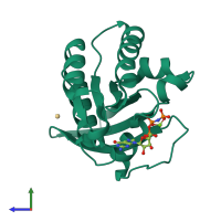 PDB entry 3x1x coloured by chain, side view.