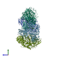 PDB entry 4amx coloured by chain, side view.