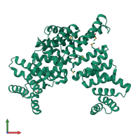 PDB entry 4hoq coloured by chain, front view.