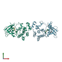 PDB entry 4xuf coloured by chain, front view.