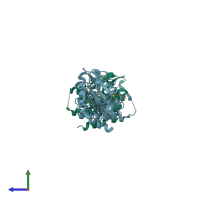 PDB entry 4xuf coloured by chain, side view.