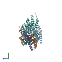 PDB entry 5bt1 coloured by chain, side view.