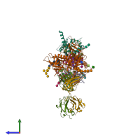 PDB entry 5t3z coloured by chain, side view.