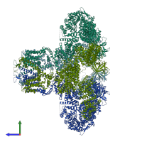 PDB entry 6dqj coloured by chain, side view.