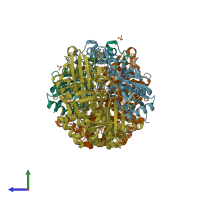 PDB entry 6gal coloured by chain, side view.