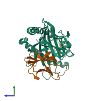 PDB entry 6v2p coloured by chain, side view.