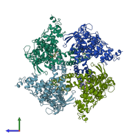 PDB entry 7mz7 coloured by chain, side view.