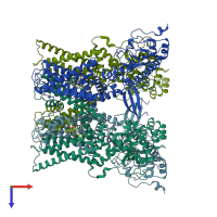 PDB entry 7mz7 coloured by chain, top view.