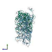 PDB entry 7qwz coloured by chain, side view.