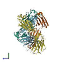 PDB entry 8fab coloured by chain, side view.