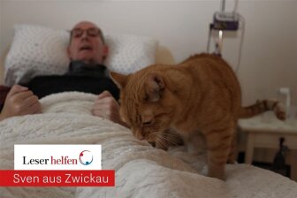 Sonst springt Eddy auf Sven Müllers Bett, ohne dass es Leckerli gibt. Für ein „Freie Presse“-Foto brauchte es aber ein wenig Überzeugungshilfe.