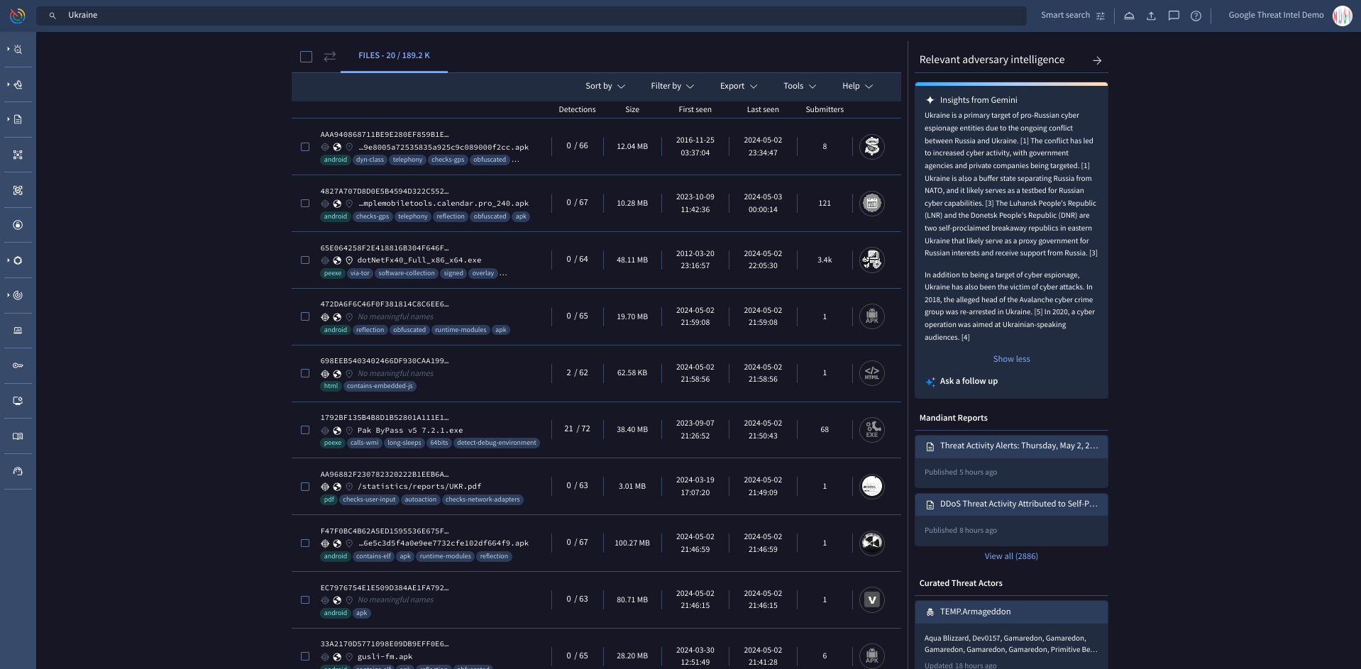 Google Threat Intel Demo screen