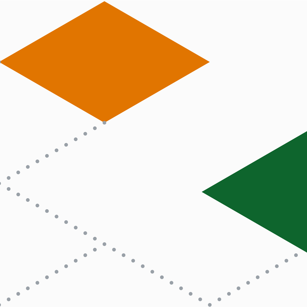 Orange and green squares connected by dotted lines on a white background.