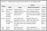 TABLE 5.2. Haddon Matrix applied to the risk factors for childhood falls.