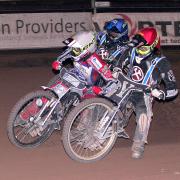 CLOSE TUSSLE: Nicolai Klindt, white, with the Lakeside pair Richard Lawson, red, and Nick Morris during Friday’s clash                     DAVID PAYNE