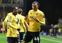 Dane Scarlett celebrates his goal against Derby County