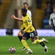 Siriki Dembele on the ball against Derby County