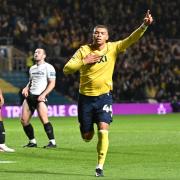 Dane Scarlett celebrates his goal against Derby County